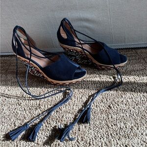 CAbi Navy Espadrille Wedge Sandals